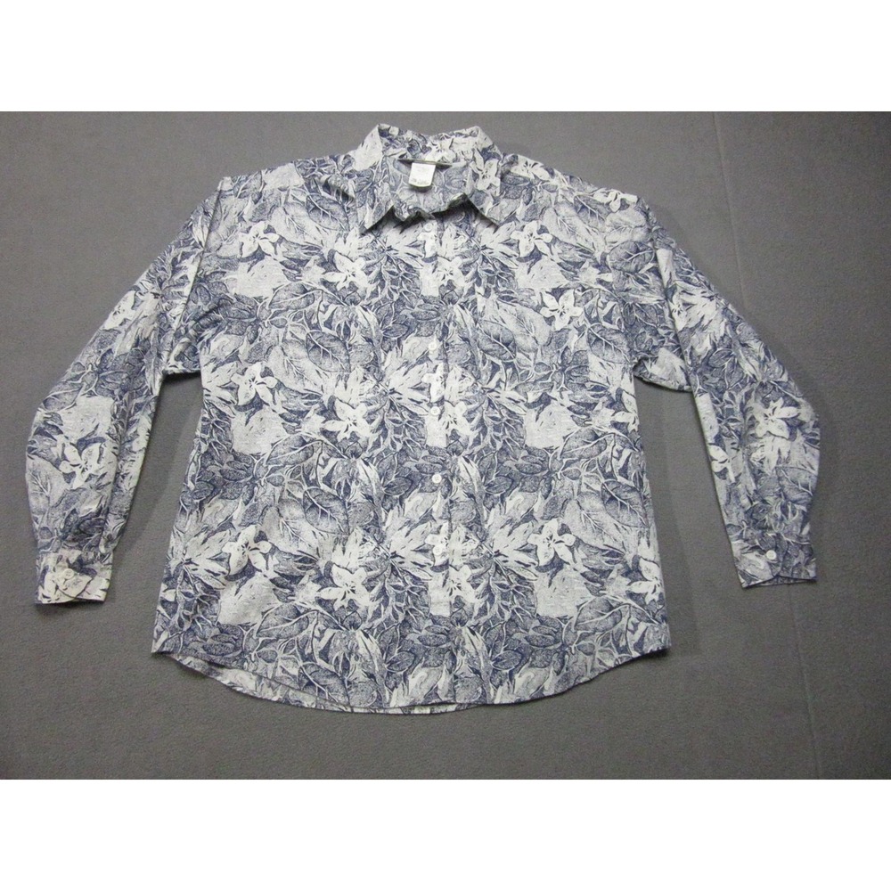 Shirtcraft Shirt Womens Large Blue Vintage Floral Hawaiian Long Sleeve USA